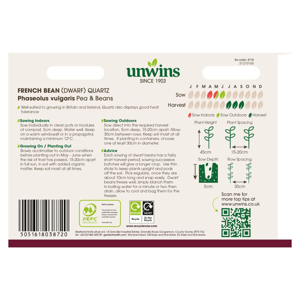 Unwins Dwarf French Bean Quartz Seeds 5051618038720 2